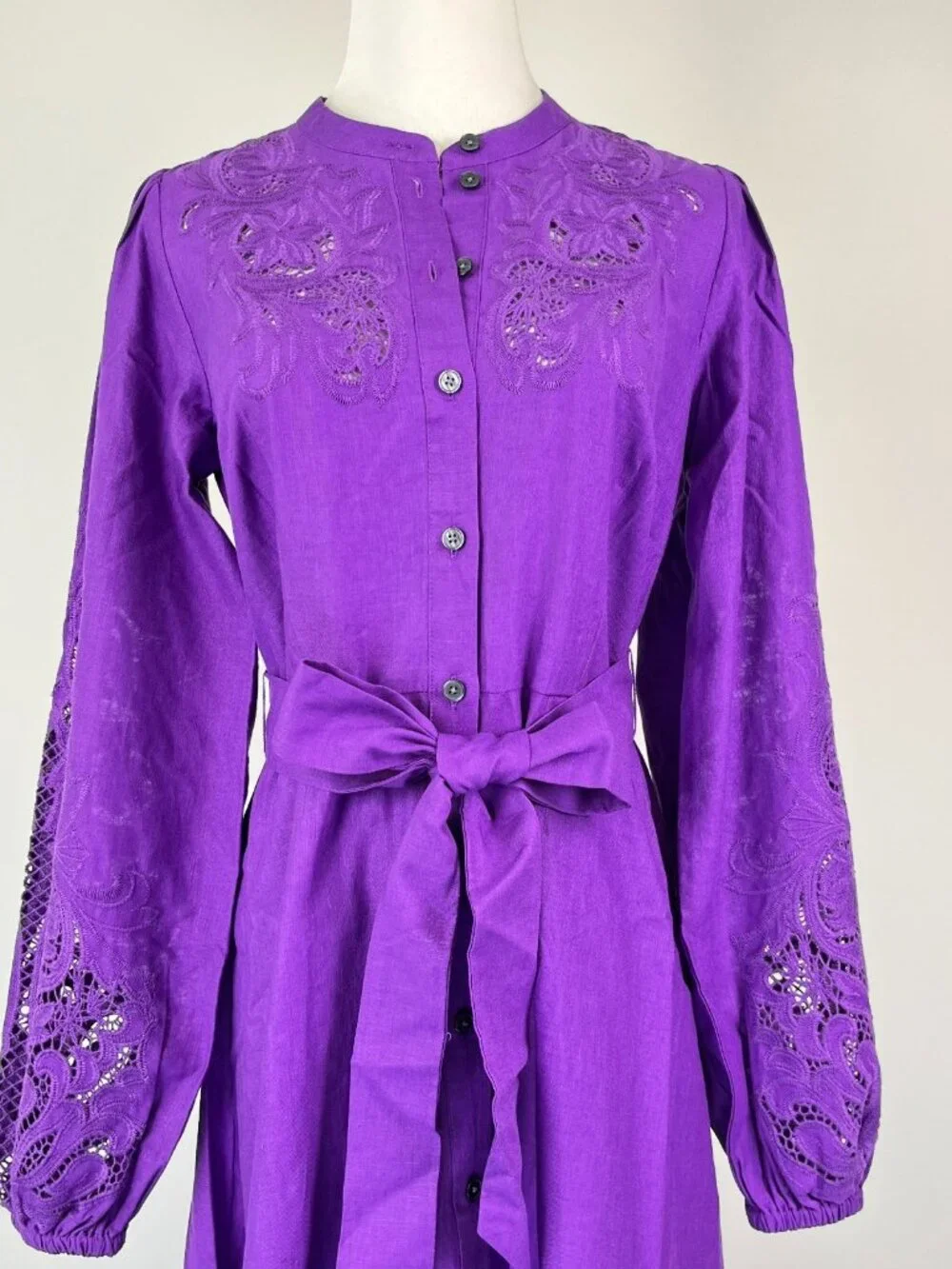 $398 NWOT Boden Mae Embroidered Linen Blend Long Sleeves Midi Dress Size 10 - Picture 3 of 16